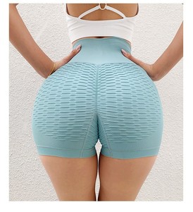 High Waist Ribbed Yoga Shorts Women Elastic Waist Stretchy <b>Tummy</b> <b>Control</b> Booty Lifting Breathable Workout Biker Stonewashed - Product Image 2