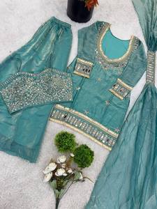 Nude <b>Rose</b> Dusty Pink Silk Embroidered Mirror Work <b>Top</b> With Sharara Plazzo And Dupatta - Product Image 5