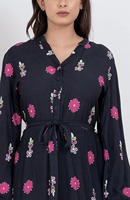Nouvelle Robe Mini Trapèze Tendance à Imprimé Jardin Tissé, Ourlet Étages et Taille Élastique pour Femme – Élégante, Légère et Écologique à Manches Longues