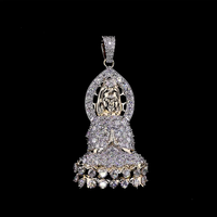Pendentif Bouddha en diamant rond cultivé en laboratoire certifié IGI en or 18 carats, pendentif religieux pour hommes et femmes
