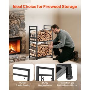 Estante para Leña de 2 Niveles de 1.3 pies, de Metal Resistente, con Herramientas para Chimenea: Cepillo, Pala, Pinzas para Leña, para Almacenamiento de Leña - Product Image 4