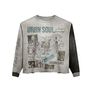 เสื้อยืดแขนยาวพรีเมียม ผ้าวาฟเฟิล นิต สีดำขาว ทรงแร็กแลน สกรีนลาย DTG แบบกำหนดเอง ผ้าฝ้าย 100% สำหรับผู้ชาย ทรงหลวม พิมพ์ลาย - Product Image 4
