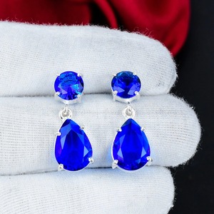 London Blue Topaz Pear Cut <b>Earrings</b> 925 Sterling <b>Silver</b> Handmade Drop <b>Earrings</b> Blue Gemstone Jewelry Birthday Anniversary Gift - Product Image 1
