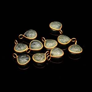 Pendentif en prehnite naturelle en forme de fleur, charme en argent sterling 925, pierre précieuse sculptée à la main, pendentif en forme de cœur pour la fabrication de bijoux, vente en gros, 12 mm - Product Image 4