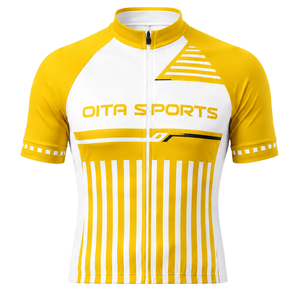 Golden Yellow <b>White</b> Short Sleeve <b>Cycling</b> <b>Jersey</b> Full Zip Quick Dry Breathable Road Bike Shirt Racing Training Sportswear - Product Image 1