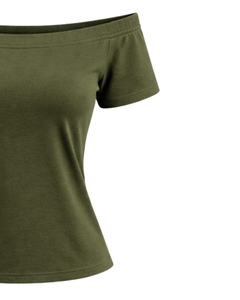 Camiseta Morada Orquídea para Mujer, Hombros Descubiertos, Manga Corta, Corte Ajustado, Informal, Verano, Algodón Suave, Fabricante OEM Personalizado - Product Image 2