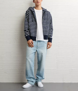 Top Selling OEM Custom Logo Striped Printed Regular Fit Full <b>Zip</b> Men's Hoodies 340 GSM 100% Cotton French Terry Knitted Fabrics - Product Image 3