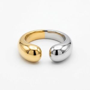 แหวนสแตนเลสสตีลแบบเปิดสองสี ดีไซน์หนา สำหรับแบรนด์เครื่องประดับขายส่ง - Product Image 3