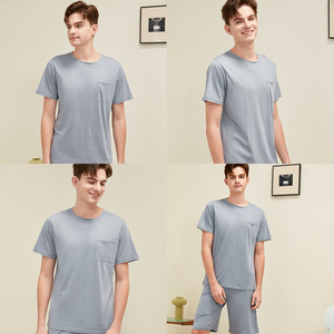 Men Solid Color Two Piece Set Breathable Knitted 100% Cotton <b>Short</b> Sleeve T-Shirt Drawstring <b>Shorts</b> Casual Summer Outfit - Product Image 4