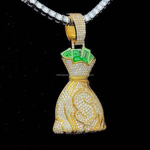 สร้อยคอพร้อมจี้ห้อยกระเป๋าชุบทองสไตล์ฮิปฮอปประดับเพชรโมอิสซาไนต์สำหรับผู้ชาย - Product Image 4