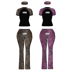 Ensemble d'été 2026 pour femme : Haut court imprimé léopard à manches raglan et pantalon évasé moulant – Tenue sexy style streetwear - Product Image 1