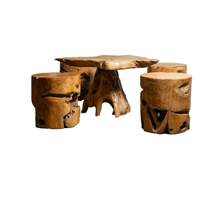 Juego de Mesa de Raíz de Teca Rústica de Lujo ARTERRA, Taburetes de Madera Natural Hechos a Mano, Muebles Artesanales para Sala de Estar, Hogar, Hoteles/Villas, Estilo Antiguo - Product Image 1