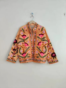 Chaqueta Bomber Acolchada de Algodón Unisex Hecha a Mano, Estilo Indio Artesanal para Invierno, Boho Chic, Frente Abierto, Estampada y Transpirable - Product Image 1