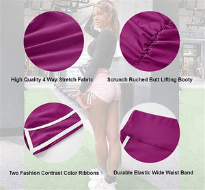 กางเกงขาสั้นผู้หญิงแบบเรียบสีพื้น ยืดหยุ่น ระบายอากาศ ยกสะโพก กางเกงออกกำลังกาย ล้างสีแบบแอซิดวอช สำหรับวิ่งและเล่นกีฬา - Product Image 4