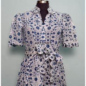 Vestido de Fiesta Moderno, Estilo Dulce, Verano, Midi, Estampado Floral a Mano, Algodón, Casual, Tipo Canguro, Línea A, Natural, para Mujer - Product Image 4