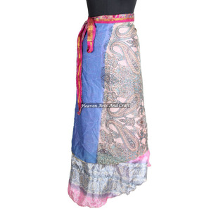 New Ladies Clothing Silk <b>Skirts</b> Dresses Women Wear Vintage Silk Sari Long Length <b>Wrap</b> <b>Around</b> <b>Skirt</b> 2 Layer Reversible Cover up - Product Image 4