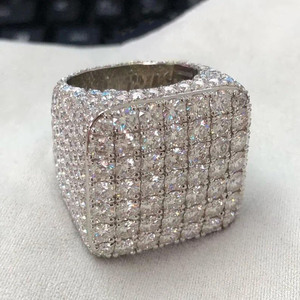 Iced Style Cut Moissanite Hip Hop Engagement <b>Ring</b> Fully Pave Set Rhodium Plated Cluster <b>Statement</b> <b>Ring</b> 925 Sterling <b>Silver</b> - Product Image 5