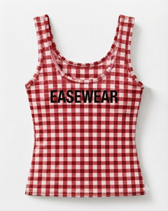 EASEWEAR เสื้อกล้ามลายสก๊อตสีแดงสำหรับผู้หญิง คอกลม ลำลอง ระบายอากาศได้ดี เสื้อแขนกุดทอผ้า - Product Image 1