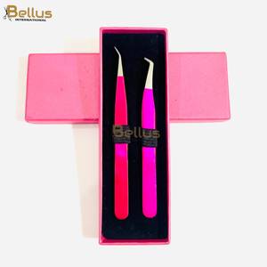 Pinzas para Extensión de Pestañas Bellus International, Punta Plateada Rosa, Acero Inoxidable Suave Antiestático, Agarre Perfecto, Empaque Personalizado - Product Image 2