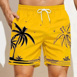 Short de bain pour homme à imprimé palmiers, taille élastique avec cordon de serrage, séchage rapide, décontracté, pour l'été et la plage - Product Image 2