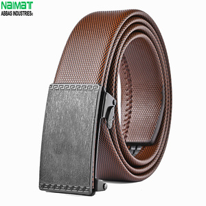 Cinturón Automático de Cuero Vacuno Genuino para Hombre, Hebilla de Acero con Patrón Geométrico, Estilo Formal, Moldeado en una Sola Pieza, Duradero, 3.3 cm de Ancho - Product Image 3