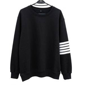 Wholesale Custom Solid Color Men's Ribbed Crewneck Casual Athletic Drop Shoulder Varsity Striped Sleeve Pullover Fleece Autumn - Product Image 1