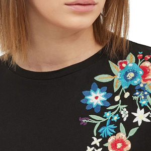 Black <b>Short</b> <b>Sleeve</b> Knitted O-Neck T-Shirt With Floral Hand Embroidery On Right <b>Sleeve</b> Regular Fit Casual Men's Style - Product Image 6