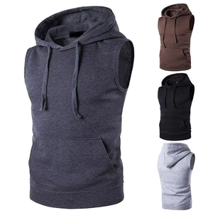 Manufacturer Supply Custom US Size Cotton Blends Streetwear Front Solid Hooded Pullover <b>Mens</b> <b>Sleeveless</b> OEM Service - Product Image 5