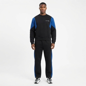 <b>Men</b> Color Block Crewneck Sweatshirt Sweatpants Set Black Blue Casual Streetwear Matching Clothes Custom Logo - Product Image 1
