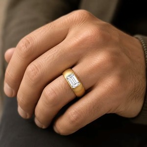 Magnifique bague signet unisexe en or massif 10K 14K 18K, certifiée IGI, couleur DEF, clarté VS-VVS, sertie clos, pour mariage et fiançailles - Product Image 4
