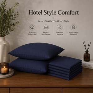 100% Pure Cotton Midnight Blue 300 Thread Count Solid Bedsheet Premium Soft <b>Comfortable</b> for Master Bedroom Available for Sale - Product Image 4