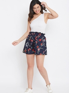 Shorts pour femmes à imprimé floral, taille basse, avec cordon de serrage et volants, coupe décontractée, séchage rapide, respirant, taille élastique - Product Image 3