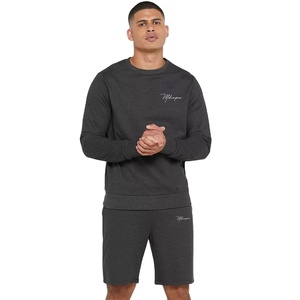 ชุดเสื้อสเวตเชิ้ตคอกลมผ้าฟลีซสีพื้นไซส์ใหญ่สำหรับผู้ชายปี 2026 และกางเกงขาสั้นระบายอากาศ ชุดลำลอง - Product Image 1