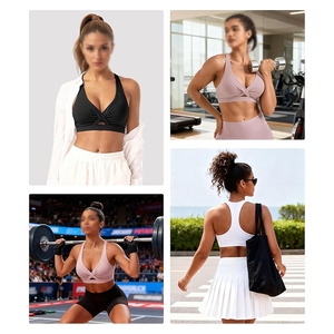 Trendy V Neck Twist Front Black Sports Bra High Support Gym Workout <b>Top</b> for Women Factory Price - Product Image 5