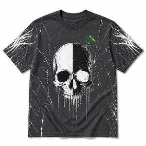 Custom <b>Grunge</b> Split Skull Print T-Shirt Men Streetwear Graphic Tee Aggressive Oversized <b>Top</b> - Product Image 6