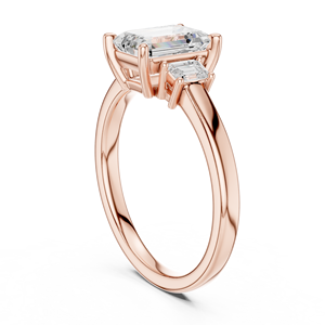 Bague de fiançailles en or rose avec diamant taille émeraude et pierres latérales baguette, bague de mariage solitaire pour femme - Product Image 3