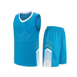 Custom Unisex Blue Solid <b>Volleyball</b> Jersey <b>Set</b> Sleeveless V-Neck Sublimated Moisture-Wicking Elastic Waist 100% Polyester Summer - Product Image 1