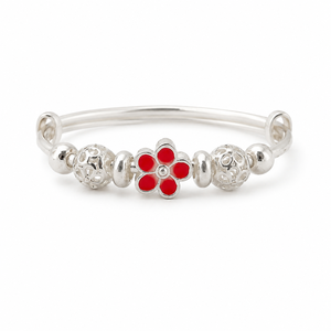 Namivaa 925 <b>Silver</b> Red Flower <b>Bead</b> Open Bangle Bracelet for Women High Polish Daily Wear Party Gift Jewelry - Product Image 4