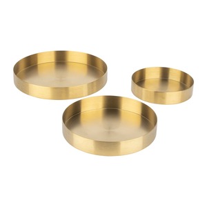Round Metal Storage Trays Brushed Gold Finish Minimalist Design Stackable Set of 3 for <b>Table</b> <b>Top</b> Organization - Product Image 2