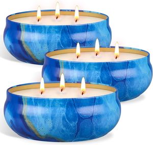 BRAVO Blue Jar <b>Candle</b> <b>Set</b> 3 Wick Dripless Woody Scented Soy Wax Modern Outdoor Use Home Decor Gift 40-60 Hours Burn Time - Product Image 1