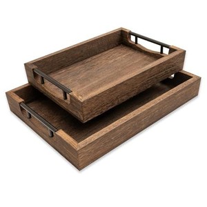 <b>Wooden</b> Serving Tray Rectangular Food Platter with Metal Handles Decorative Charcuterie Board Wood Crafts, <b>Wooden</b> <b>Boxes</b>, & Wall - Product Image 1