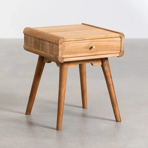 Table de chevet en bois massif avec tiroir et étagère ouverte – Table de chevet rustique moderne pour le rangement de la chambre à coucher avec finition naturelle - Product Image 2