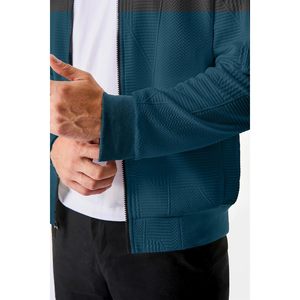 Chaqueta Bomber Informal Personalizada para Hombre, Estilo Universitario, Ligera, con Bloques de Color, Bolsillos con Cremallera, Disponible en Tallas XS a XL, Material Spandex - Product Image 3