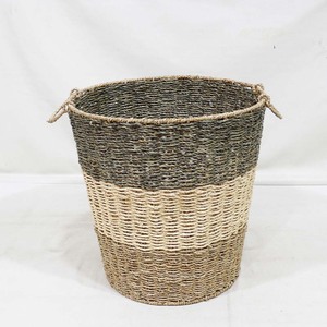 Panier de rangement circulaire moderne en jonc de mer tressé à la main, panier à linge écoresponsable 3 tons avec poignées en corde pour salle de bain et chambre - Product Image 5