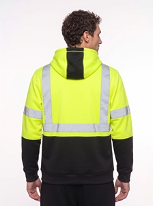 <b>Men</b> High Visibility Hoodie Reflective Safety Workwear Yellow <b>Black</b> <b>Fleece</b> Casual Autumn Wear - Product Image 6