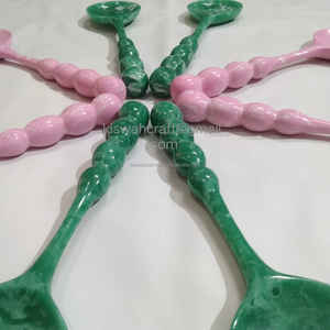 Servidores de Ensalada de Resina Ecológica de Lujo con Textura Moderna en Espiral, Hechos a Mano, con Mango de Cuentas Verde y Rosa, Aptos para Lavavajillas, Microondas y Horno - Product Image 5