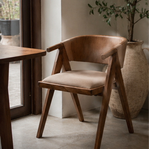 Chaise de salle à manger moderne en teck massif avec siège rembourré pour café, restaurant, hôtel, mobilier de salle à manger - Product Image 4