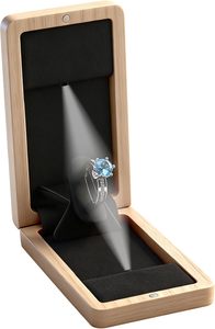 Wooden Engagement <b>Ring</b> <b>Box</b> For <b>Proposal</b> Jewelry Gift <b>Box</b> Wood Rotating Wedding Day <b>Ring</b> <b>Box</b> With Led Light Gift Packaging(Ash Wo - Product Image 5