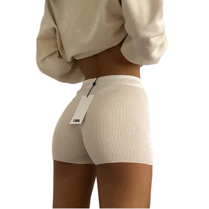 Nuevos shorts de mujer de cintura alta, tejidos, acanalados, ajustados, estilo urbano, color liso, transpirables, ecológicos, de secado rápido y cintura elástica, ideales para el verano. - Product Image 3