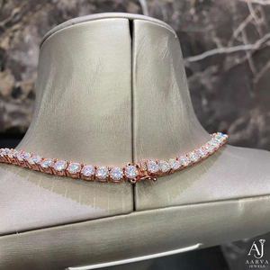 Rose Gold Plated 925 Silver Cuban Link <b>Necklace</b> with Round Brilliant Cut Moissanite Chain Luxury <b>Statement</b> Jewelry for Wedding - Product Image 4